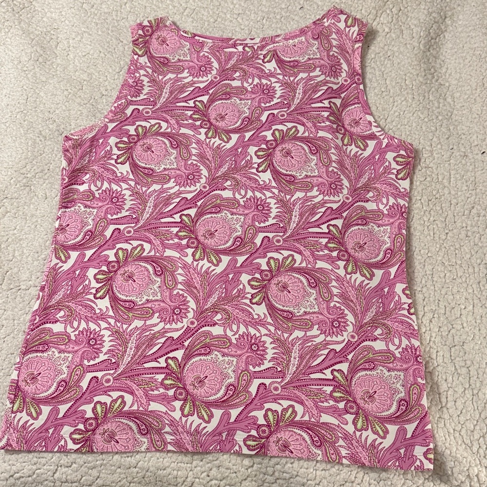 Talbots Pink and White Paisley Tank Top sz large